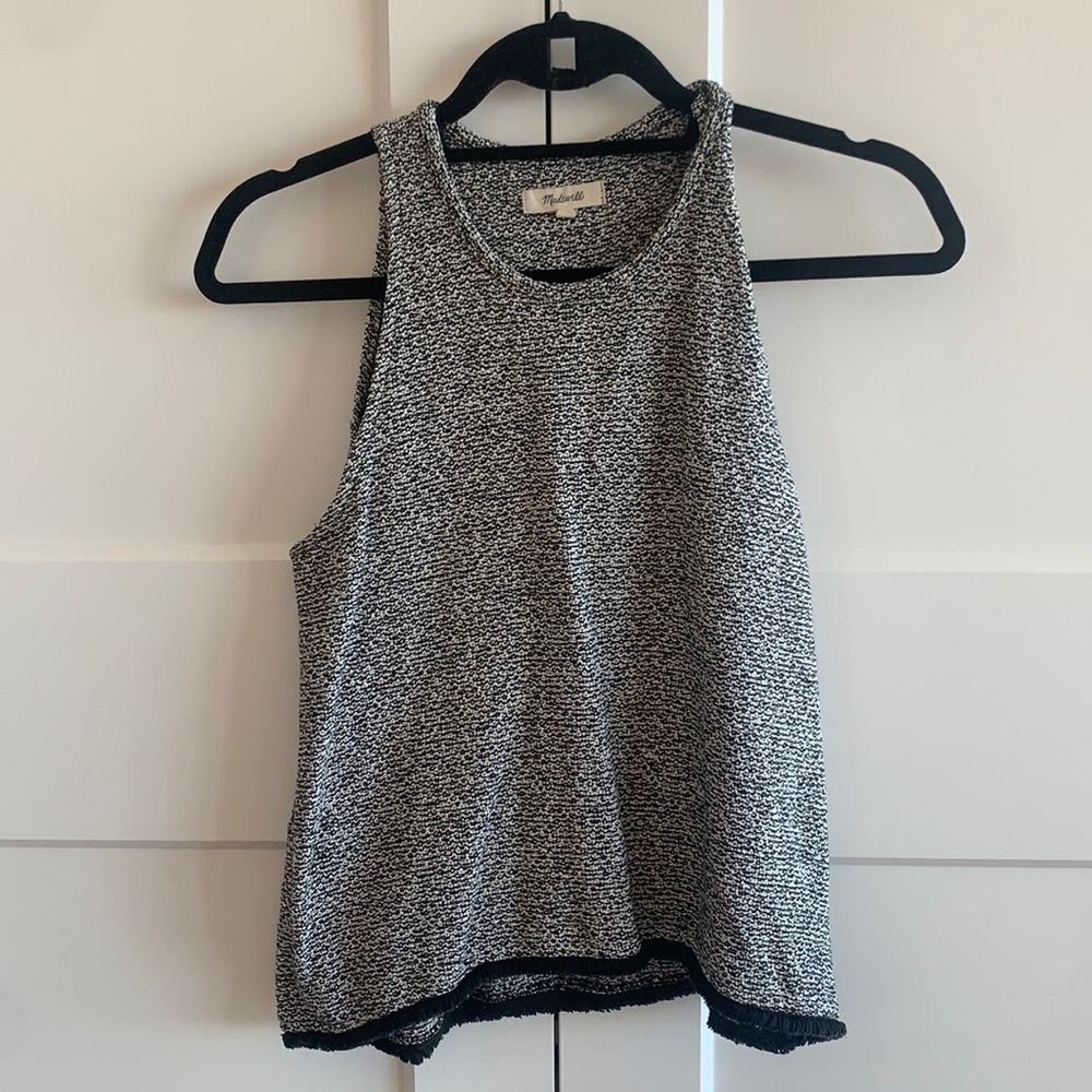 Madewell Black & White Knit Tank with Fringe Edge